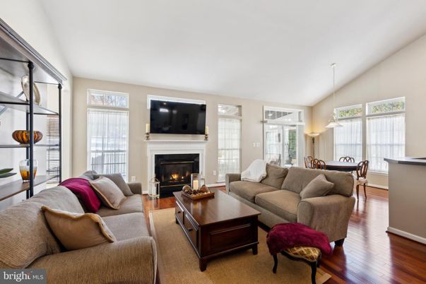 Dining room, Fireplace, Interior, Living room, Pendant Lights, Wood Texture Flooring