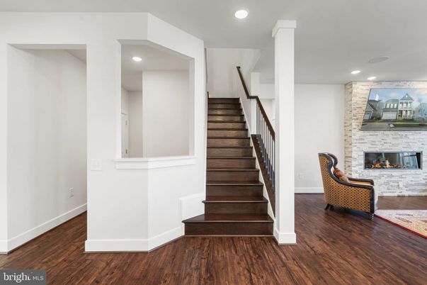 Fireplace, Interior, Recessed Lighting, Wood Texture Flooring