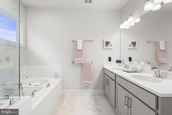 Bathroom, Dual Sink Vanities, Glass Shower, Interior, Marble