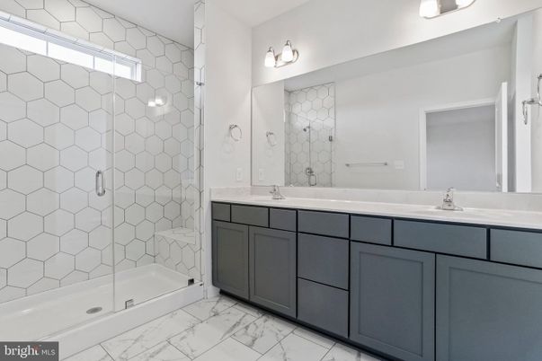 Bathroom, Dual Sink Vanities, Glass Shower, Interior, Marble
