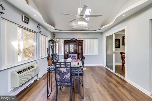 Dining room, Interior, Recessed Lighting, Wood Texture Flooring