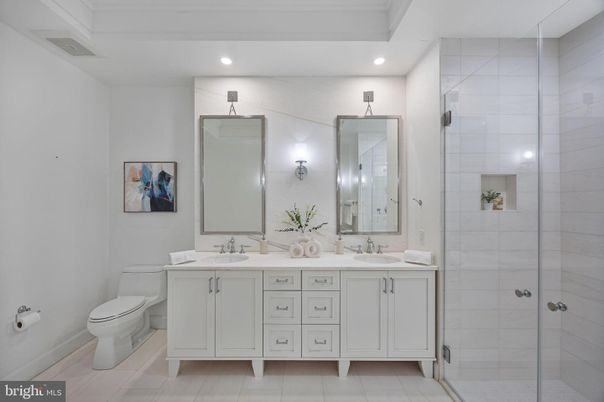 Bathroom, Dual Sink Vanities, Glass Shower, Interior, Recessed Lighting