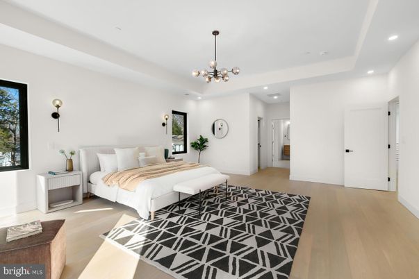 Bedroom, Interior, Pendant Lights, Recessed Lighting, Wood Texture Flooring