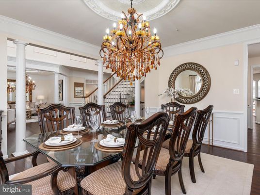 Chandelier, Dining room, Interior, Wood Texture Flooring