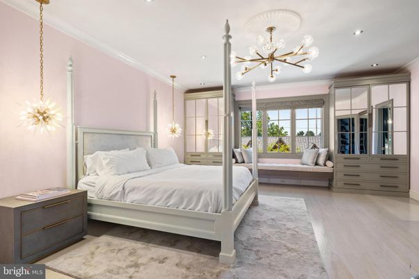 Bedroom, Interior, Pendant Lights, Recessed Lighting, Wood Texture Flooring