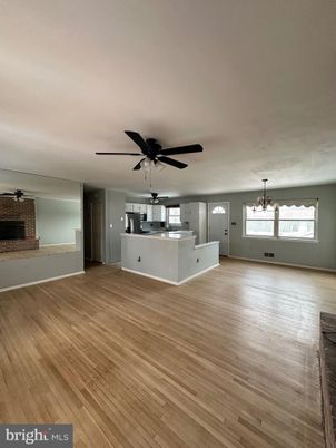 Empty room, Fireplace, Interior, Kitchen, Wood Texture Flooring