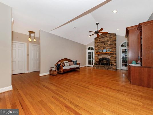 Empty room, Fireplace, Interior, Recessed Lighting, Wood Texture Flooring