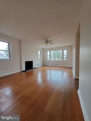 Empty room, Fireplace, Interior, Stone Walls, Wood Texture Flooring