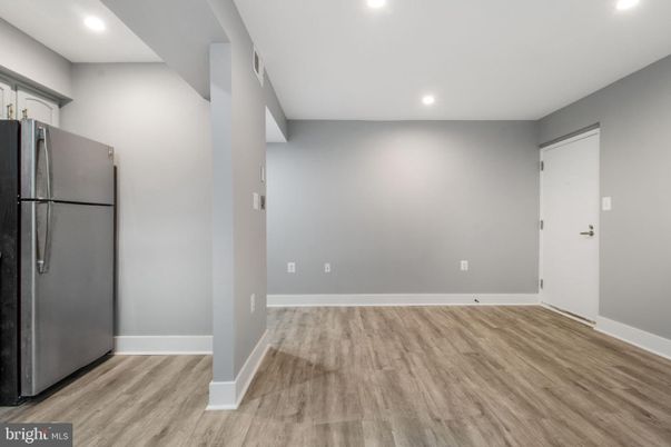 Empty room, Interior, Kitchen, Recessed Lighting, Wood Texture Flooring