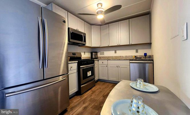 Interior, Kitchen, Stainless Steel Appliances, Wood Texture Flooring