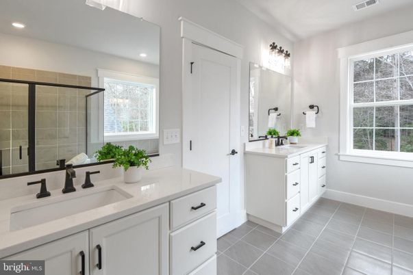 Bathroom, Dual Sink Vanities, Glass Shower, Interior, Recessed Lighting