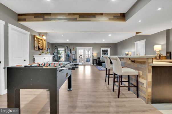Fitness Equipment, Interior, Kitchen, Recessed Lighting, Wooden Beams, Wood Texture Flooring