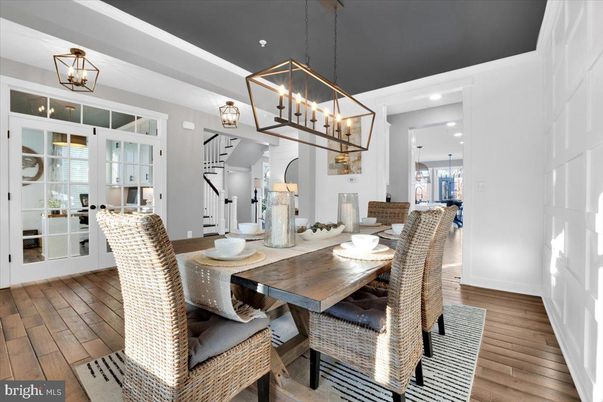 Chandelier, Dining room, Interior, Pendant Lights, Wood Texture Flooring