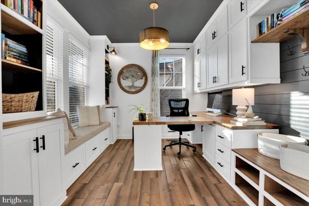 Home Office, Interior, Pendant Lights, Wood Texture Flooring