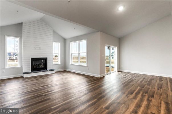 Empty room, Fireplace, Interior, Recessed Lighting, Wood Texture Flooring