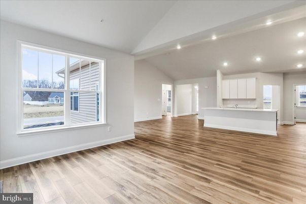 Empty room, Interior, Kitchen, Recessed Lighting, Wood Texture Flooring