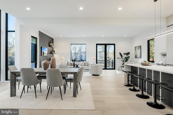 Dining room, Interior, Living room, Pendant Lights, Recessed Lighting, Wood Texture Flooring
