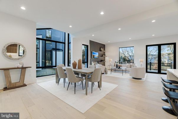 Dining room, Interior, Living room, Recessed Lighting, Wood Texture Flooring