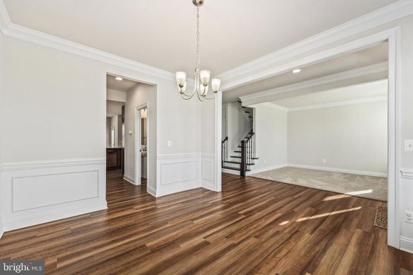 Chandelier, Empty room, Interior, Recessed Lighting, Wood Texture Flooring