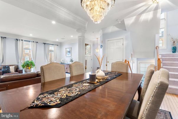 Chandelier, Dining room, Interior, Pendant Lights, Recessed Lighting, Wood Texture Flooring