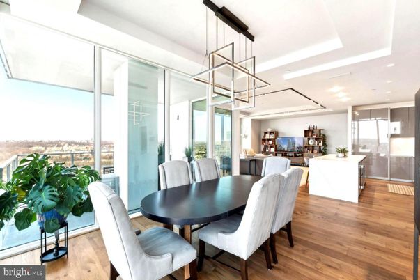 Dining room, Interior, Kitchen, Pendant Lights, Recessed Lighting, Wood Texture Flooring