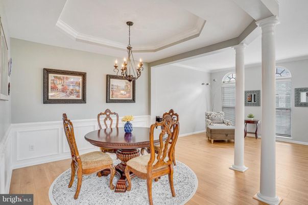 Chandelier, Dining room, Interior, Wood Texture Flooring