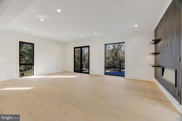 Empty room, Fireplace, Interior, Recessed Lighting, Wood Texture Flooring