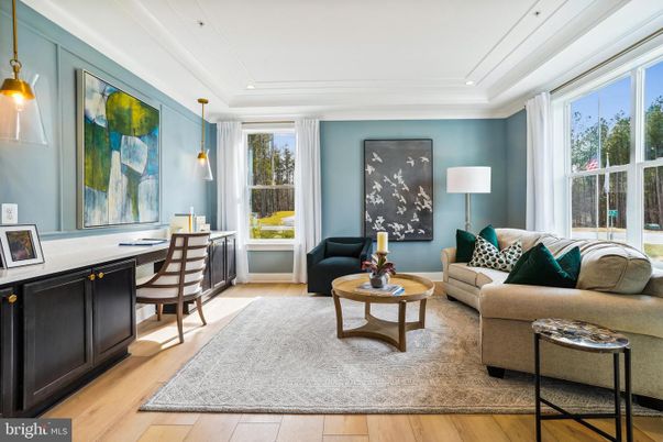 Home Office, Interior, Living room, Pendant Lights, Recessed Lighting, Wood Texture Flooring