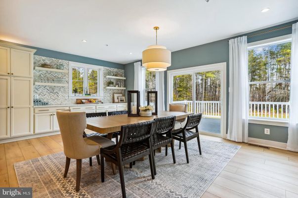 Dining room, Interior, Recessed Lighting, Wood Texture Flooring