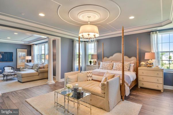 Bedroom, Chandelier, Interior, Living room, Recessed Lighting, Wood Texture Flooring