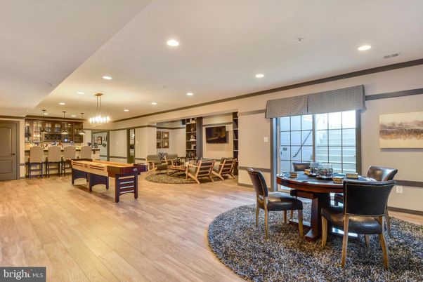 Billiard Table, Chandelier, Dining room, Game Room, Interior, Pendant Lights, Recessed Lighting, Wood Texture Flooring