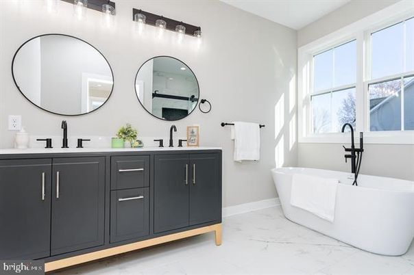 Bathroom, Dual Sink Vanities, Free Standing Baths, Interior, Marble