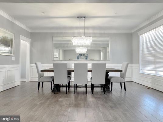 Chandelier, Dining room, Interior, Wood Texture Flooring