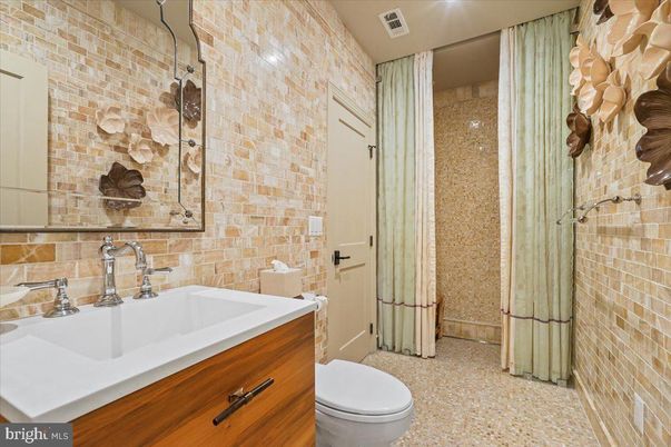 Bathroom, Glass Shower, Interior, Stone Walls