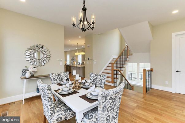 Chandelier, Dining room, Interior, Pendant Lights, Recessed Lighting, Wood Texture Flooring