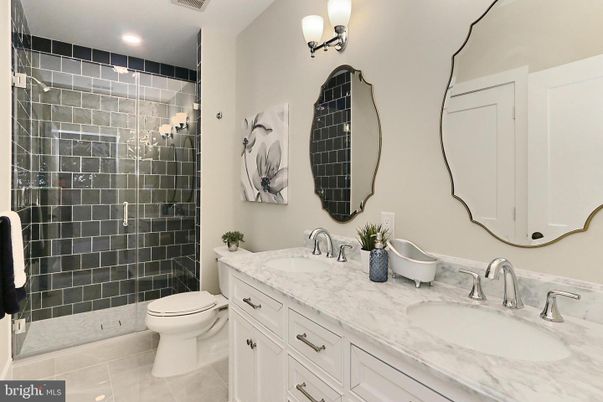 Bathroom, Dual Sink Vanities, Glass Shower, Interior, Recessed Lighting