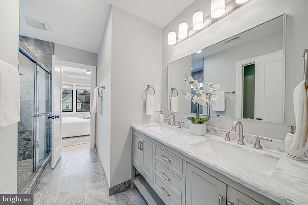 Bathroom, Dual Sink Vanities, Glass Shower, Interior