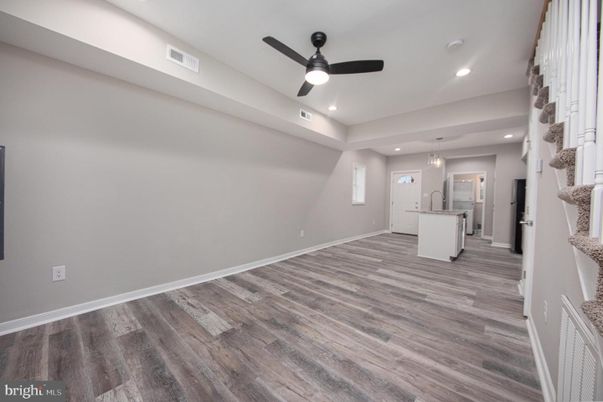 Empty room, Interior, Pendant Lights, Recessed Lighting, Wood Texture Flooring
