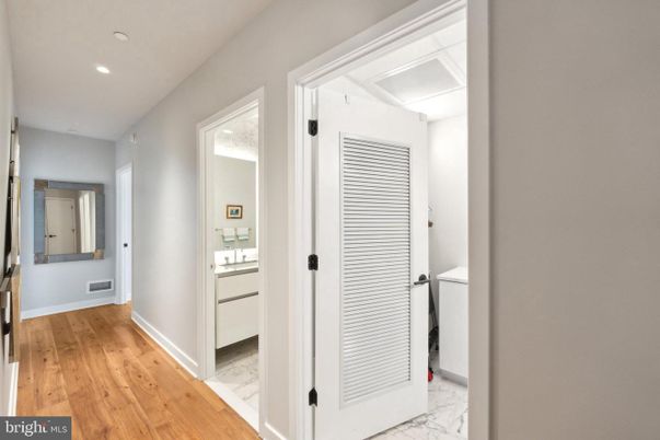 Bathroom, Interior, Marble, Recessed Lighting, Wood Texture Flooring