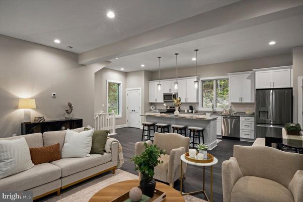 Interior, Kitchen, Living room, Pendant Lights, Recessed Lighting, Stainless Steel Appliances, Wood Texture Flooring