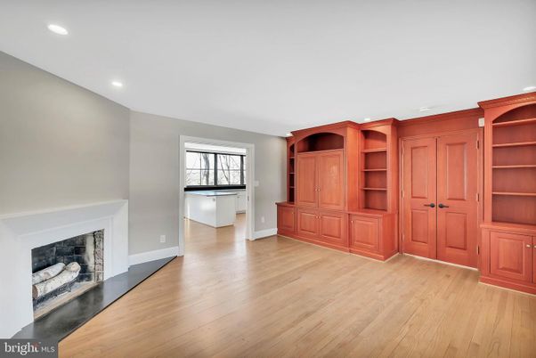 Empty room, Fireplace, Interior, Recessed Lighting, Wood Texture Flooring