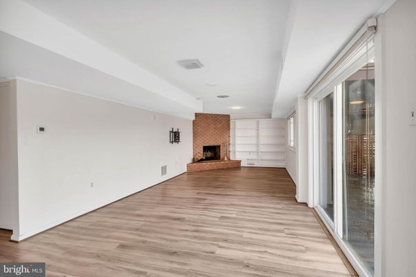 Empty room, Fireplace, Interior, Recessed Lighting, Wood Texture Flooring