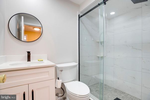 Bathroom, Glass Shower, Interior, Marble Walls, Recessed Lighting