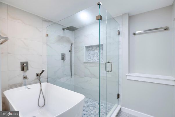 Bathroom, Free Standing Baths, Glass Shower, Interior, Marble Walls