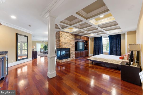 Fireplace, Interior, Recessed Lighting, Stone Walls, Wood Texture Flooring