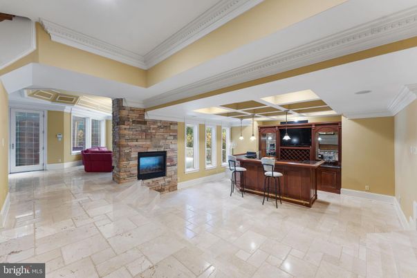 Fireplace, Interior, Pendant Lights, Recessed Lighting, Stone Walls