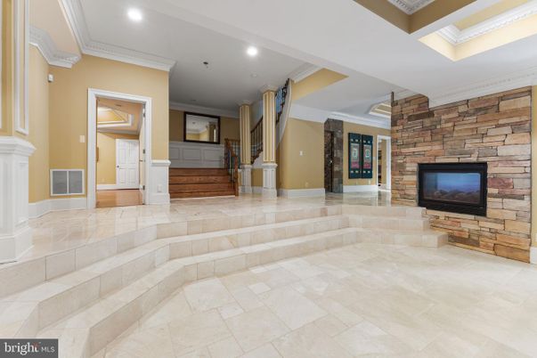 Fireplace, Interior, Recessed Lighting, Stone Walls