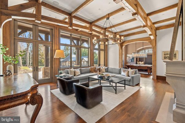 Interior, Living room, Pendant Lights, Recessed Lighting, Wooden Beams, Wood Texture Flooring