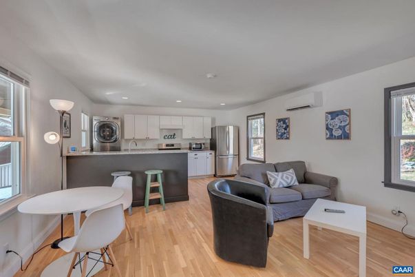 Interior, Kitchen, Living room, Recessed Lighting, Stainless Steel Appliances, Wood Texture Flooring