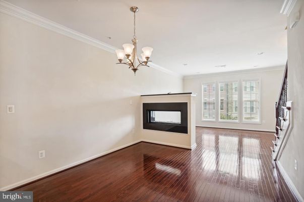 Chandelier, Empty room, Interior, Recessed Lighting, Wood Texture Flooring